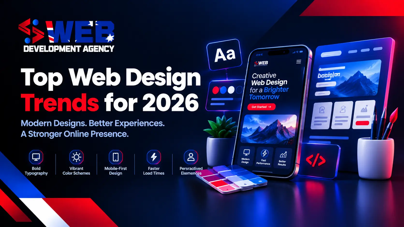 Modern web design trends for 2026 with mobile-first visuals